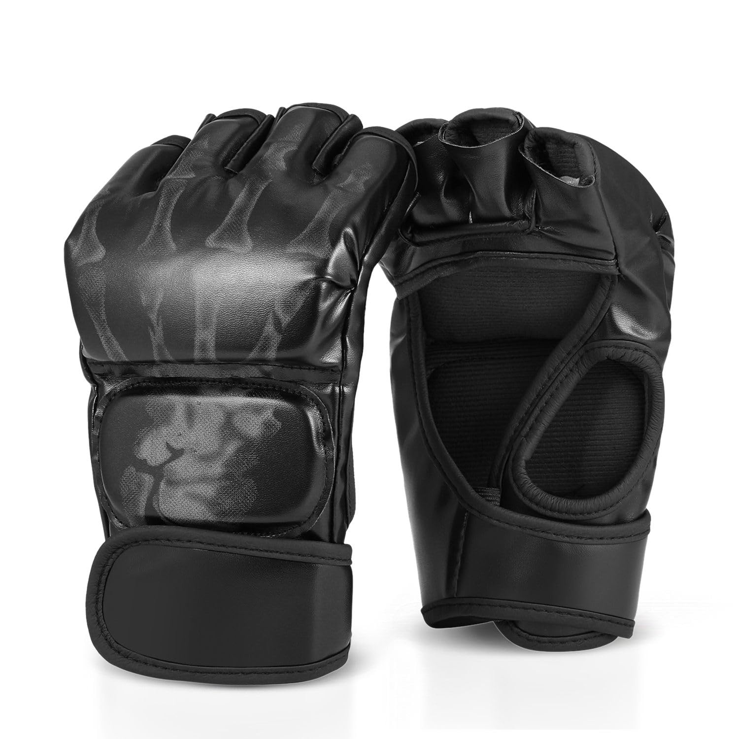 Flexzion MMA Gloves - Fingerless Boxing Gloves for Mixed Martial Arts, Karate, Taekwondo, Sparring - Punching Gloves for Men and Women Adults, Black