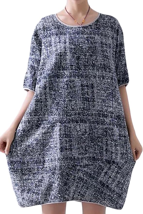 Mordenmiss Women's Summer Baggy Dress Daily Clothing XL Navy Blue at