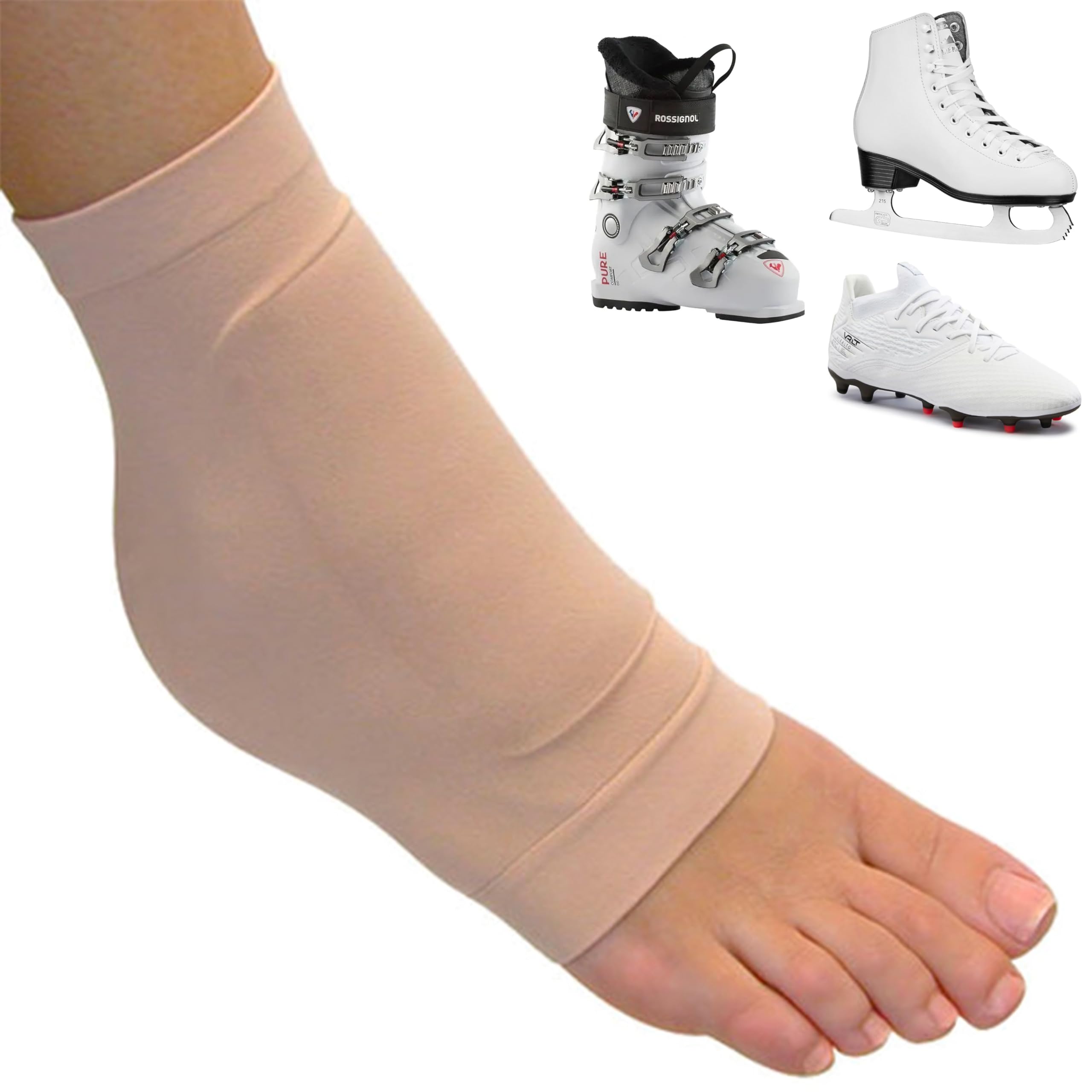 Lace Bite Ankle Sleeve with Dorsal Protection - 2 Sleeve Pack - Silicone Gel Foot Guard for Skates, Ice Skating and Ski Boots - Ideal for Football and Ice Skate Protection