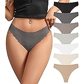 SHARICCA Womens Seamless Thongs No Show Underwear Soft Ribbed Invisible Panties Wave Edge Multi Pack