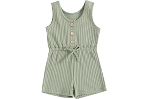 TheFound Toddler Baby Girl Summer Romper Ribbed Clothes Infant Baby Jumpsuit Button Down Rompers Clothing 0-5T