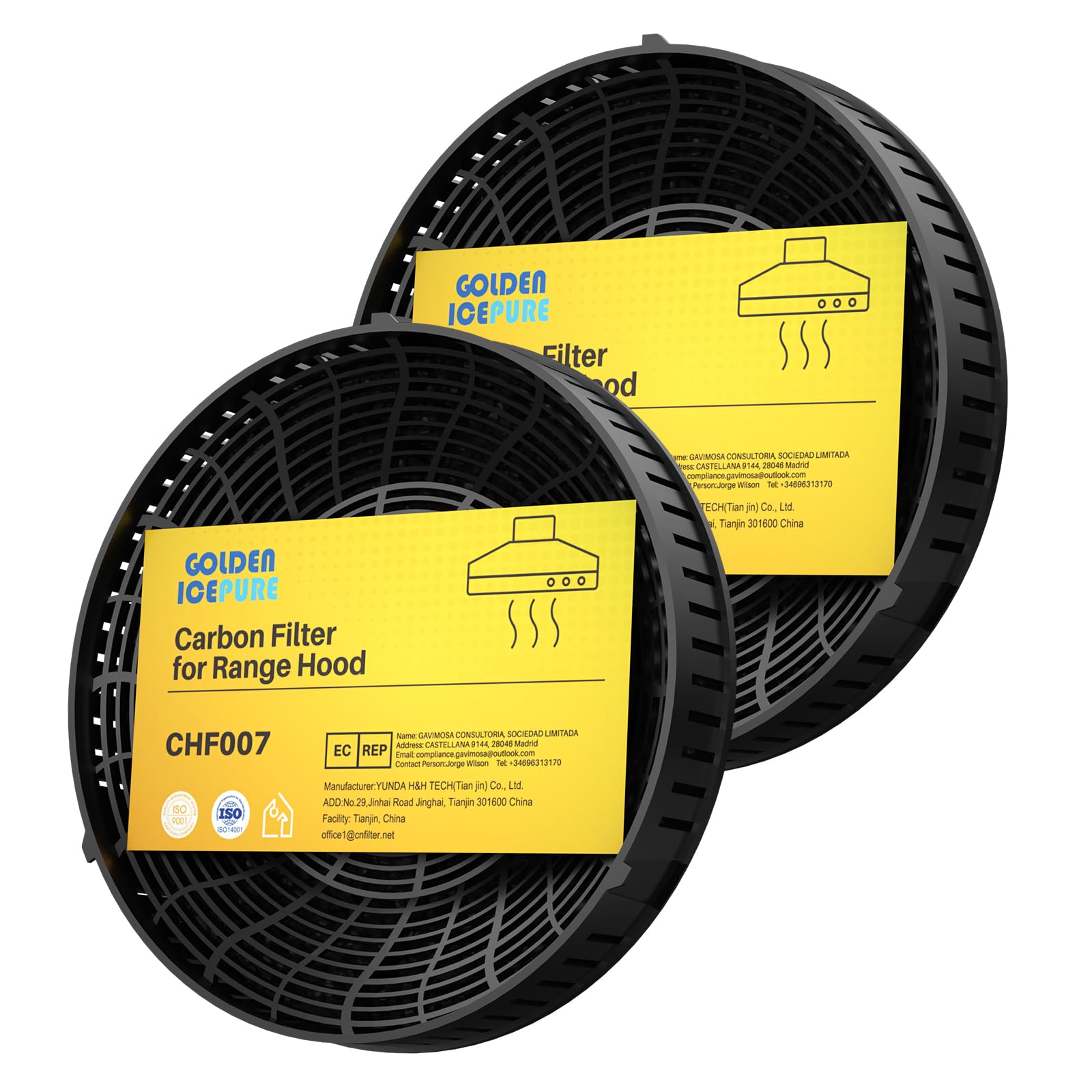 GOLDEN ICEPURE Activated Carbon Filter, Replacement for Various Cooker Hoods from Elica CFC0140343, CFC0038668, AEG 4055171138, 4055217501, Bauknecht Whirlpool 48400008824, 2 Pieces