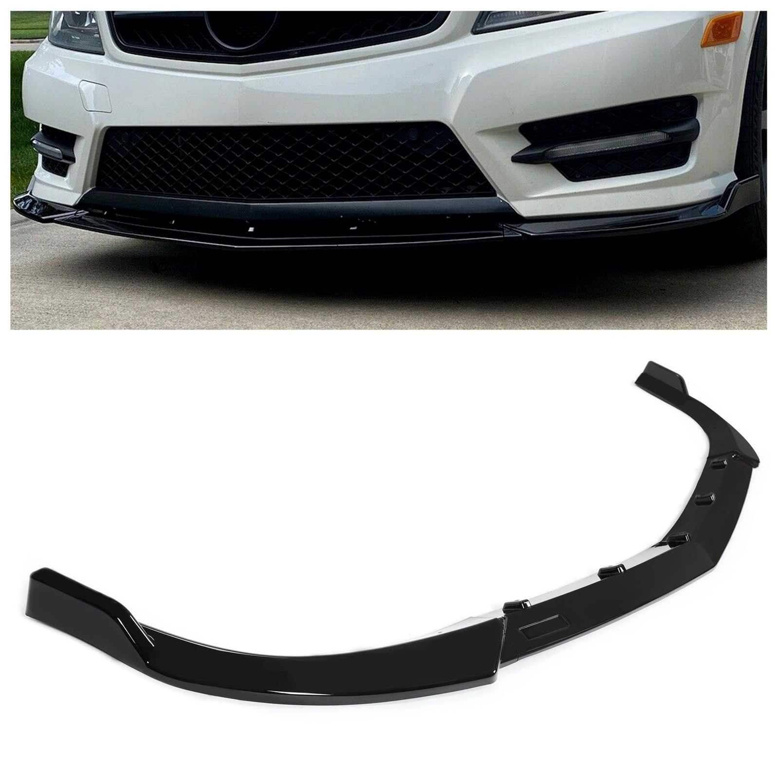 KUAFU 3Pcs Front Bumper Lip Splitter for 2012-2014 Mercedes W204 C-Class Sport Models | Black Chin Spoiler Air Dam