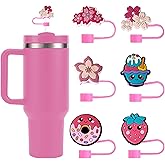 6-Pack Silicone Straw Covers compatible with Stanley 30oz & 40oz Tumblers and Water Bottle – Reusable Straw Caps & Toppers, Dust-Proof, Pink Cute Stanley Cup Accessories