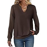 EADINVE Women Casual Long Sleeve V Neck Sweatshirts Cute Loose Fit Lightweight Pullover Tops