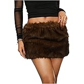 Floerns Women's Faux Fuzzy Fur Low Waist Mini Skirt Y2k Music Festival Bodycon Skirt