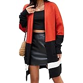 Aetosophis Women's Cable Color Block Knit Cardigan Sweaters Casual Open Front Loose Outerwear Coats with Pockets