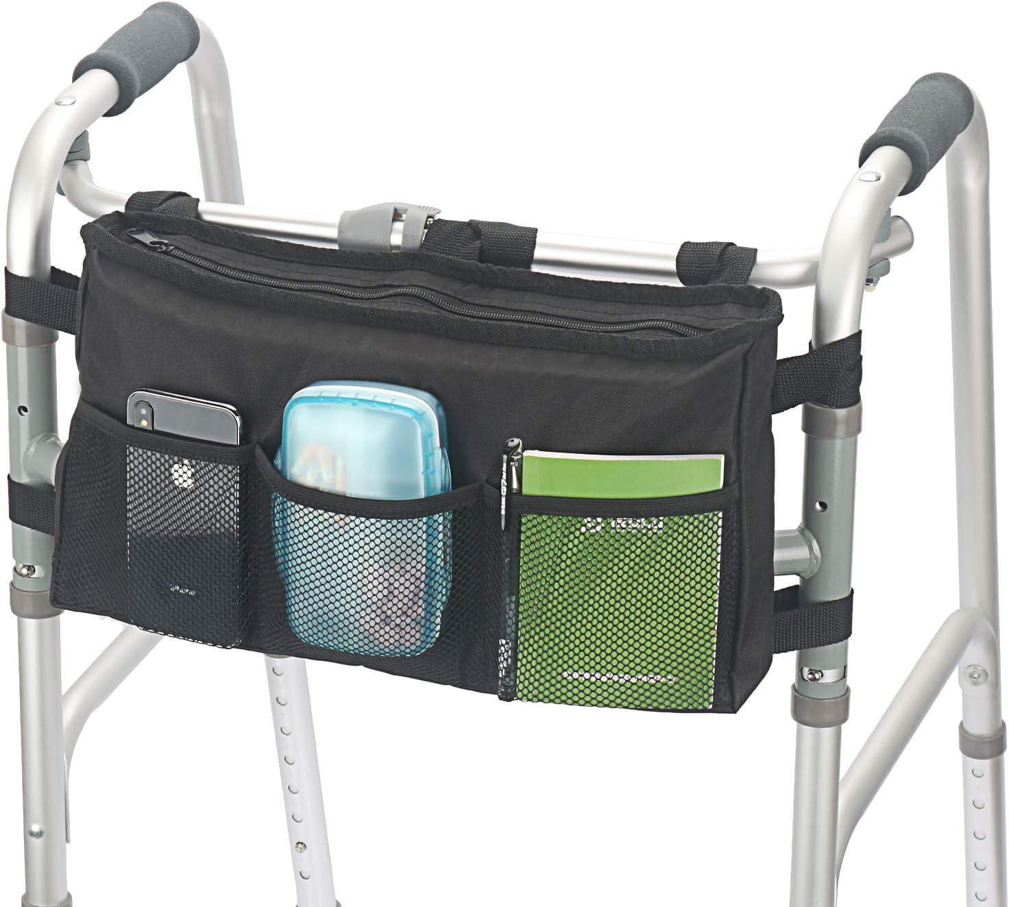 Walker Bag Hand Free Storage Bag Walker Attachment Handicap Basket Pouch for Rollator, Wheelchair, Folding Walkers (Black-Style 2): Health & Personal Care