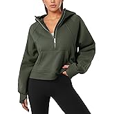 GIVON Womens Cropped Fleece-Lined Hoodie Quarter-Zip Pullover Sweatshirt with Thumb Hole
