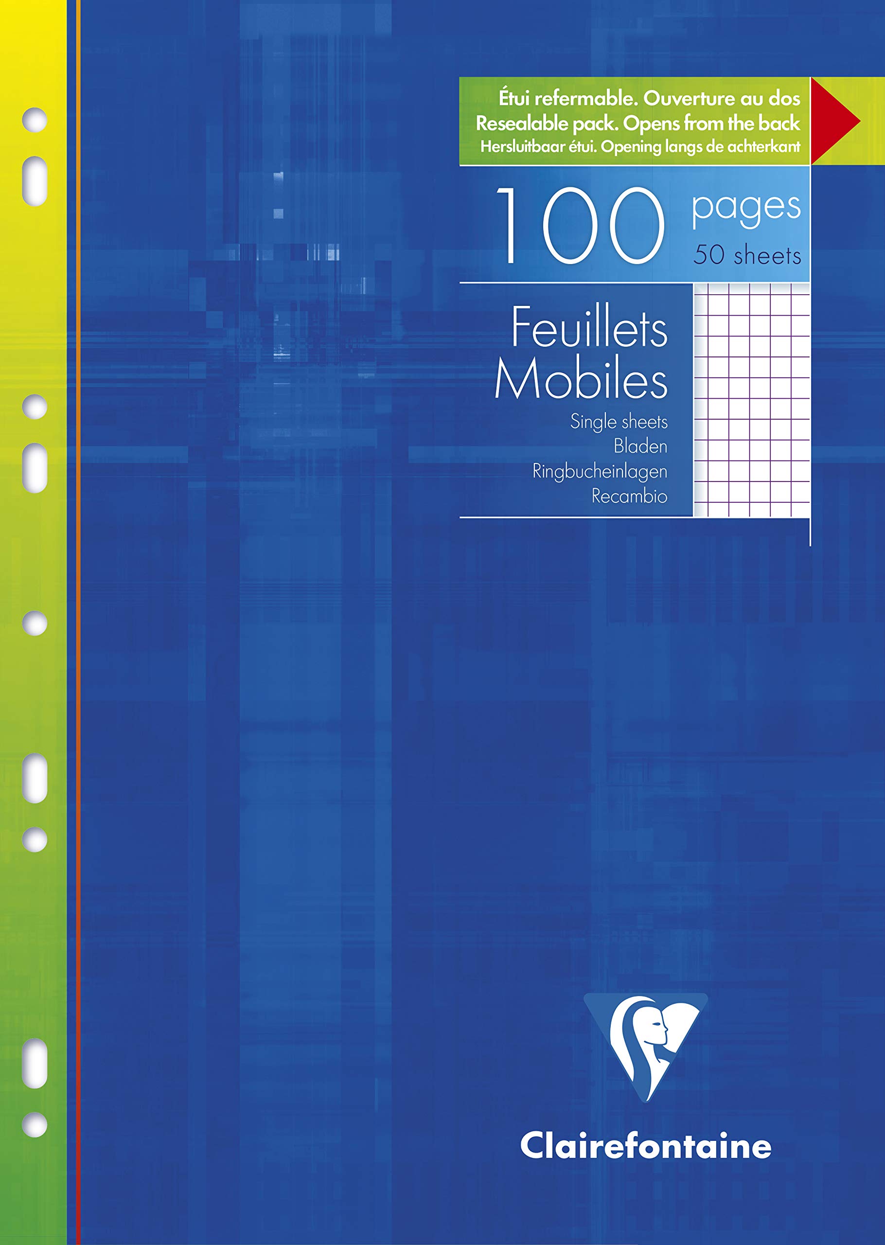 Clairefontaine 1732C - One Pack of Perforated Single Sheets - 50 Sheets - A4 21 x 29.7 cm - 100 Small Squares Pages - White Paper 90 g - Reusable Wallet