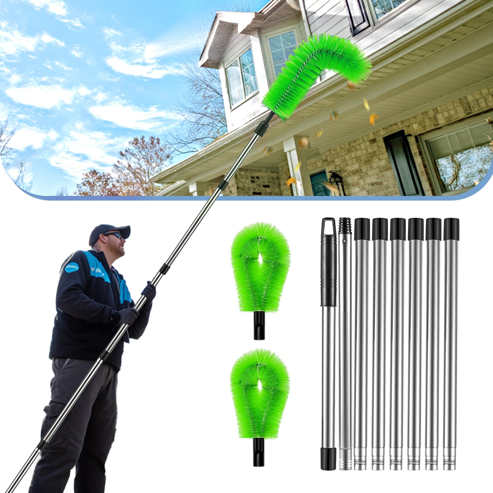 Photo 1 of LrqzHsyl Gutter Cleaning Tools from Ground - 10.5FT Long Adjustable gutter Cleaner & Brush, No Ladder Needed | Rain Gutter Cleaning Tool Makes it Easy To Clean Leaves, Branches And Debris from Gutters