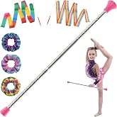 Quynhni Baton Twirling for Kids, 21.5 inches Twirling Baton Stainless Steel with 2 Ribbon Dancer Wand and 3 Rainbow Hair Bands Suitable for Beginners