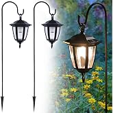 Dynaming 2 Pack Solar Hanging Lights Outdoor, Solar Powered Garden Decorative Lanterns with 2 x 38 Inch Shepherd Hooks, Waterproof Landscape Lighting for Lawn Patio Yard Pathway Driveway, Warm White