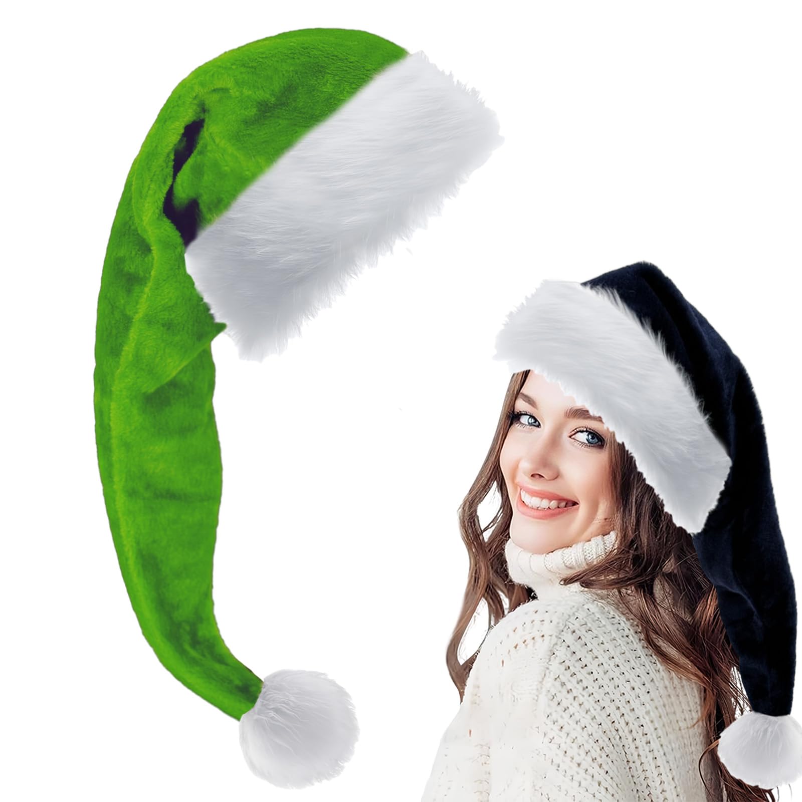 Extra Long Green Santa Hat Christmas Hats 30*75cm for Kids,Adults,Classic Xmas Hat Plush Santa Claus Hat,Unisex Velvet Father Christmas Hat Costume,Christmas Party Hat Cap for Xmas New Year Party