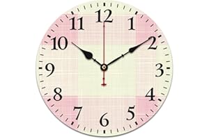 HighonHi 16 Inch Wall Clock Pink and Beige Plaid Room Decorative Wall Clock Battery Operated Silent Noiseless Arabic Numeral 