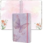 SIIXU Journaling Notebook for Women, A5 Hardcover Spiral Colorful Journal, Pretty Floral Design with 160 Beautiful Art Pages, Unique Aesthetic Diary for Poetry, Junk & Memo Writing, Purple, Lined