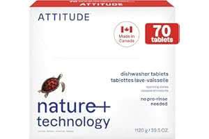 ATTITUDE Dishwasher Pods, Plant-Based & Vegan, Phosphate-Free Detergent Tablets, Naturally Derived, Unscented, 70 Count