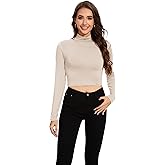 MadHeart Womens Long Sleeve Crop Tops Slim Fit Cropped Mock Neck Base Layer Shirts