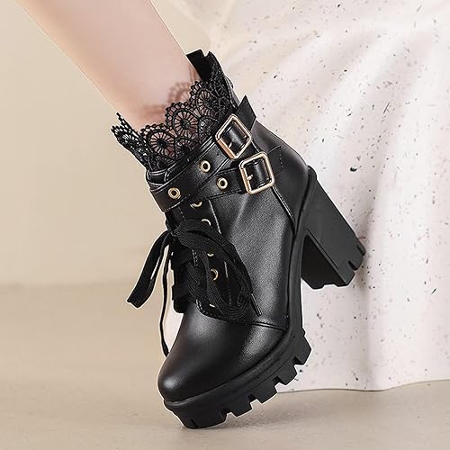 Goth Platform Boots Lace Buckle Gothic Cosplay Booties Chunky High