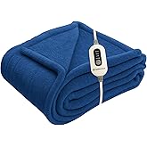 Comfort Zone Heated Blanket Electric Throw, Solid Pattern, Micro Plush Electric Blanket, Heating Blanket with 4 Heating Levels, 3H Timer, Auto Shutoff, Fast Heating (50x60 inches, Navy)