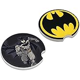 Elektroplate Officially Licensed DC Comics Batman Action & Symbol Automotive Ceramic Coasters (2.6" Diameter) | Universal Fit for Cars, Trucks, SUVs & More | Absorbent Non-Slip Durable | Set of 2