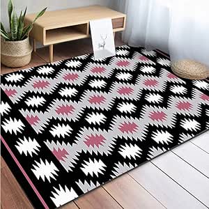 FSDEGN Alfombras geométricas caseras Negras/Grises/Rosadas para Sala de