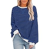 HDLTE Womens Oversized Striped Sweatshirt Crewneck Classic Color Block Long Sleeve Casual shirt Fashion Loose Pullover Tops