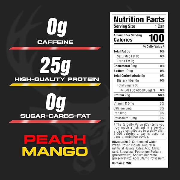 BUCKED UP LIGHTLY CARBONATED PROTEIN SODA | 25G WHEY ISOLATE – ZERO SUGAR, LOW CALORIE, CAFFEINE FREE, CLEAN DRINK | SPARKLING PROTEIN SODA – 12 PACK, 16 OZ CANS (PEACH MANGO)