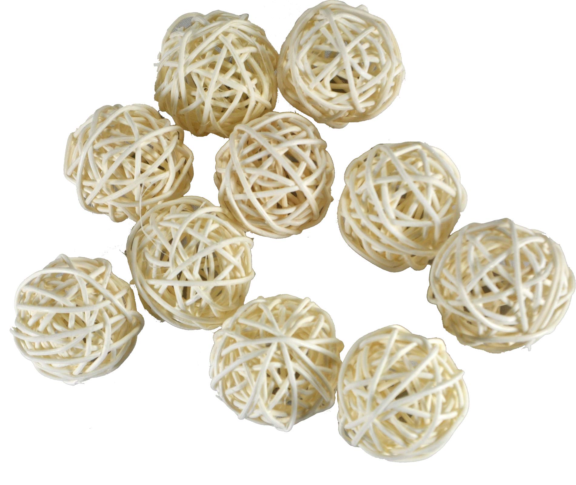Ougual Natural Wicker Rattan Balls Table Wedding Party Hanging Wobble Ball Christmas Decoration (4cm, 10pcs, White)