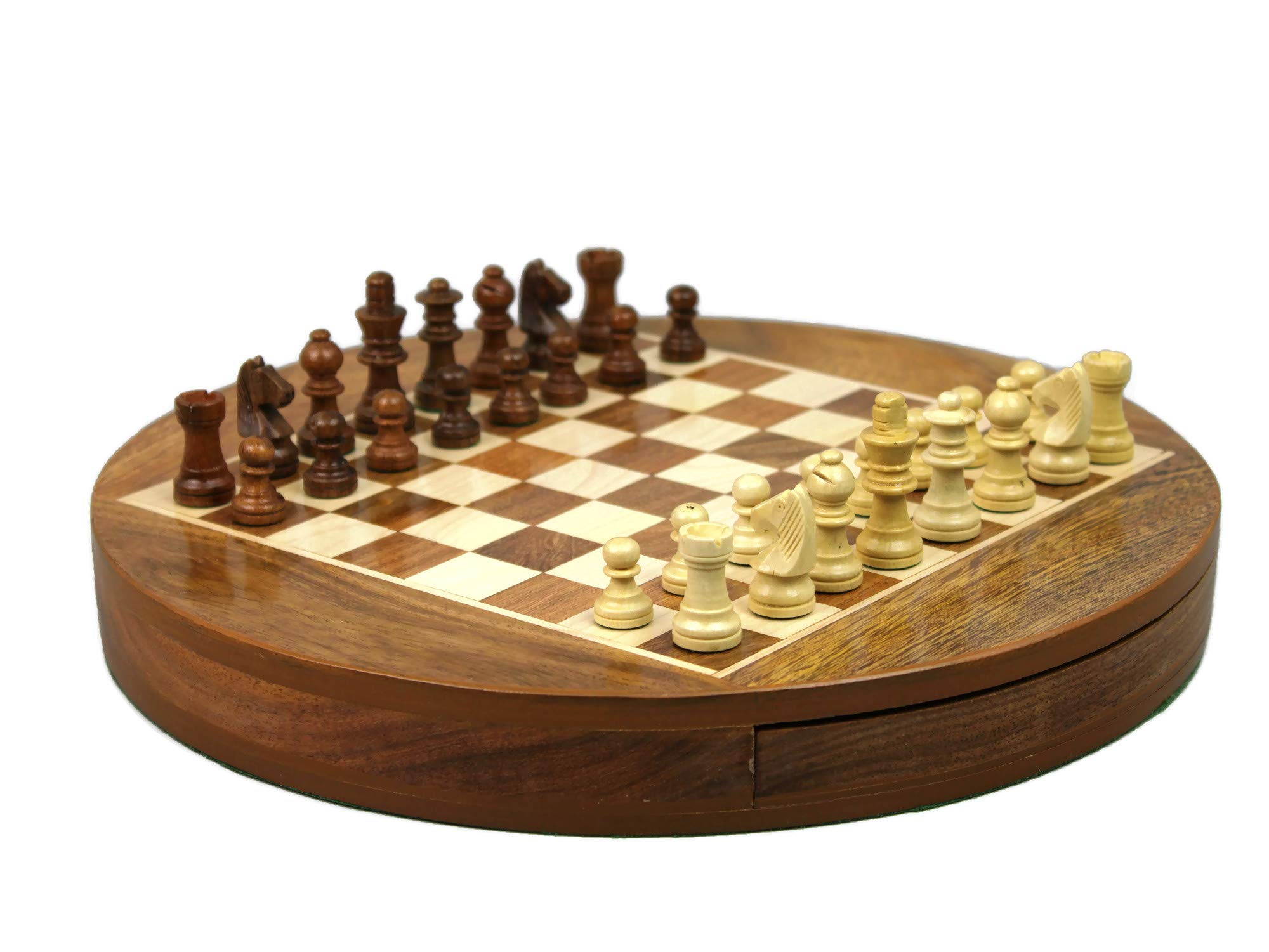 Solid Wood Round Chess Set 12 Inch