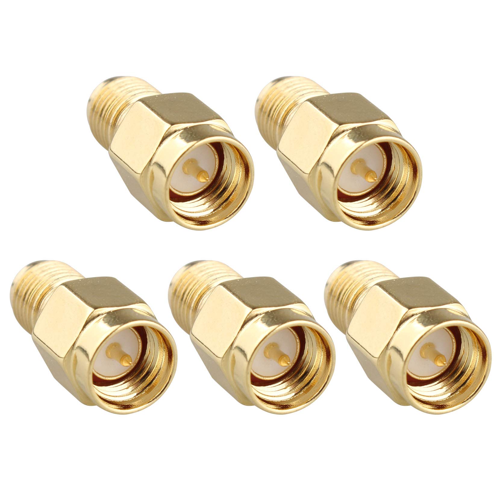 Jopto 5PCS SMA Male Plug to RP-SMA Male RF Straight Connector Gold Plating Adapter Connector Converter SMA Male (Pin) to RP-SMA Male (Pin) for Antenna Plug Coaxial Coax