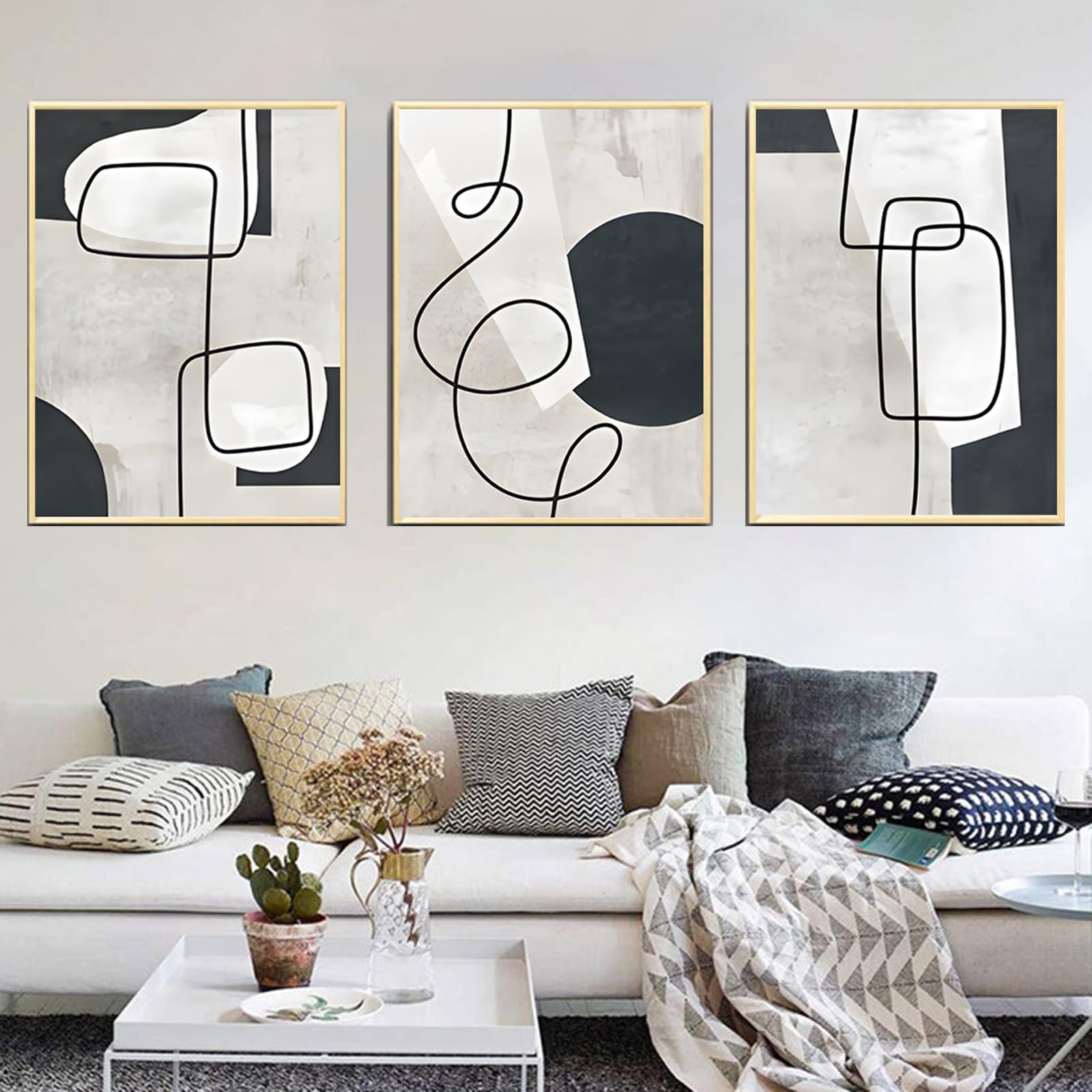 UGZDEA Abstract Canvas Posters Set of 3, Modern Geometry Shapes Canvas Pictures Living Room Bedroom Decoration Picture without Frame(F,3x40x60cm)