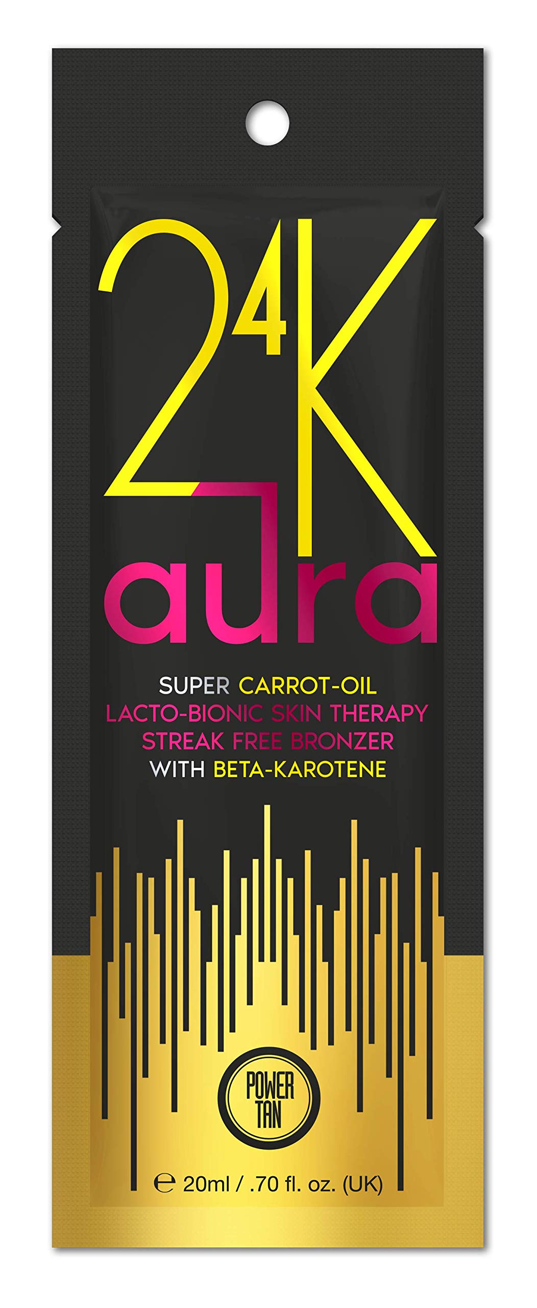 Power Tan 24K Aura Bronzing Sunbed Tanning Accelerator with Carrot Oil Beta Carotene Natural DHA Free Bronzer Tingle Free Indoor Tanning Cream | 20ml
