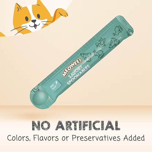 MEOWEE! SAVORY SPOONABLES WITH REAL DUCK, BEEF AND RABBIT FOR CATS, 8 COUNT, TREAT YOUR CAT TO TRIPLE FLAVOR SQUEEZABLE LICKABLE WET TREATS WITH BUILT-IN SPOON FOR LESS MESS