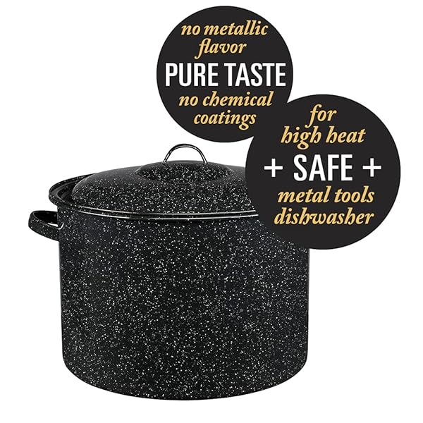 GRANITE WARE 21-QUART STOCKPOT, LARGE CAPACITY FOR SOUPS, STEWS, PASTA – DURABLE GRANITEWARE WITH NON-STICK SURFACE FOR EASY CLEANING – CHIP-RESISTANT & EVEN HEAT DISTRIBUTION (SPECKLED BLACK)