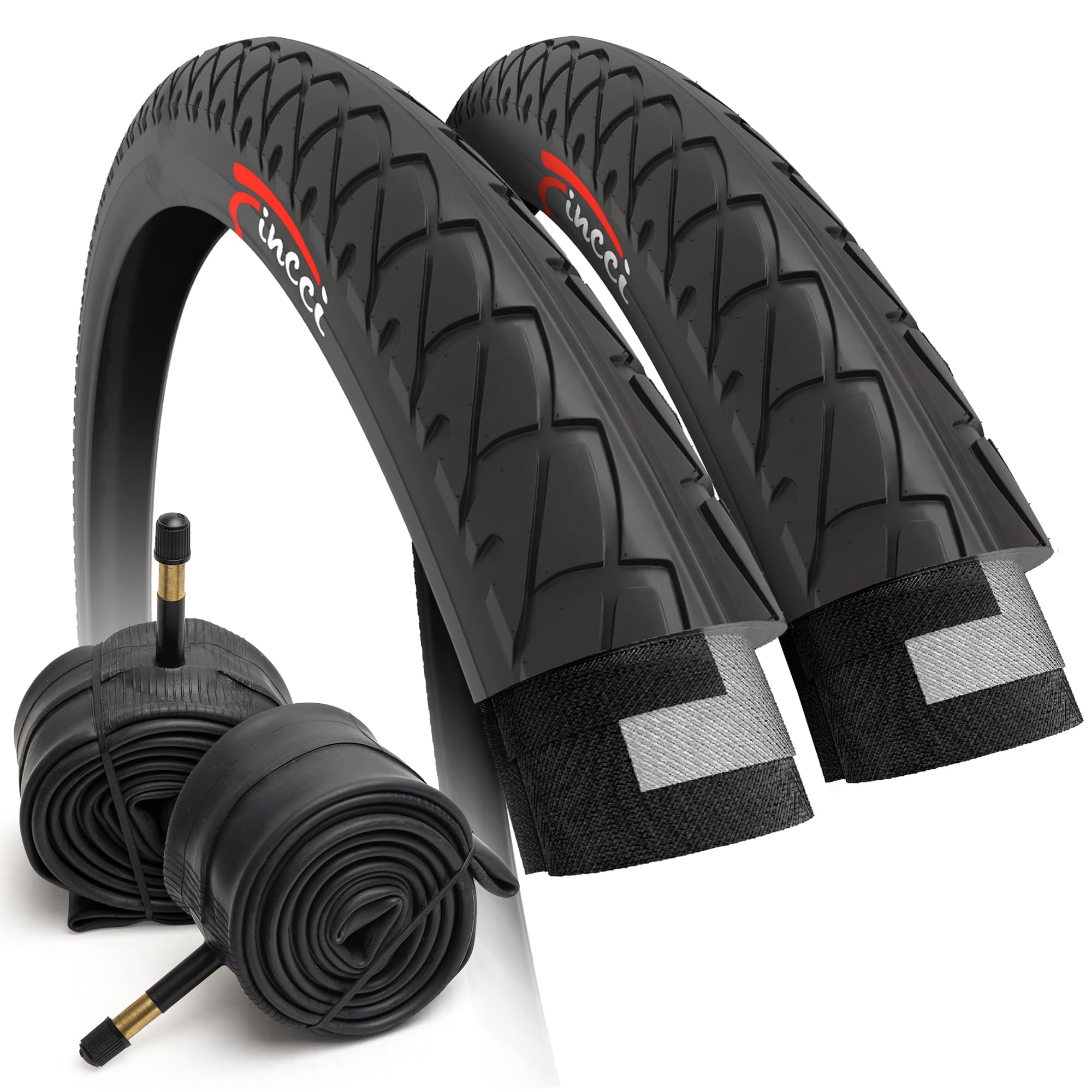 Fincci Set Pair 26 x 2.125/2.1 inch Slick Hybrid Foldable Bike Tyres 54-559 Tyre with Schrader Inner Tube for Cycle Road Mountain MTB Bicycle with 26x2.125 Tyres (Pack of 2)