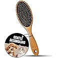 Tauro Pro Line Wooden Dog Brush for Long & Short Hair - Deshedding & Detangling Brown Massage Brush for Dog & Cat Grooming - Oval Flexible Cushion & Lightweight, Ideal for All Coat Types, S
