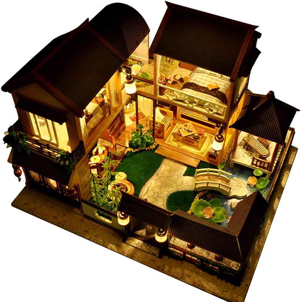 DIY Mini Miniature Dollhouse Kit Wood Craft Construction Kit Model Building Toys for Valentine's Gift (A)