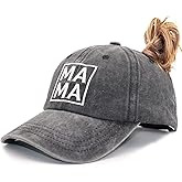 MANMESH HATT Mama Ponytail Hat for Women, Gifts for New Mom, Vintage Washed Distressed Ponytail Baseball Cap
