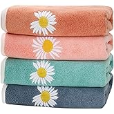FYSUIMU 4Pcs Daisy Hand Towels for Bathroom Cotton Soft Spring Flower Face Towel Absorbent Colorful Floral Embroidered Decorative Dish Bath Towel for Bathroom Kitchen, 29.5 x 13.8 Inch