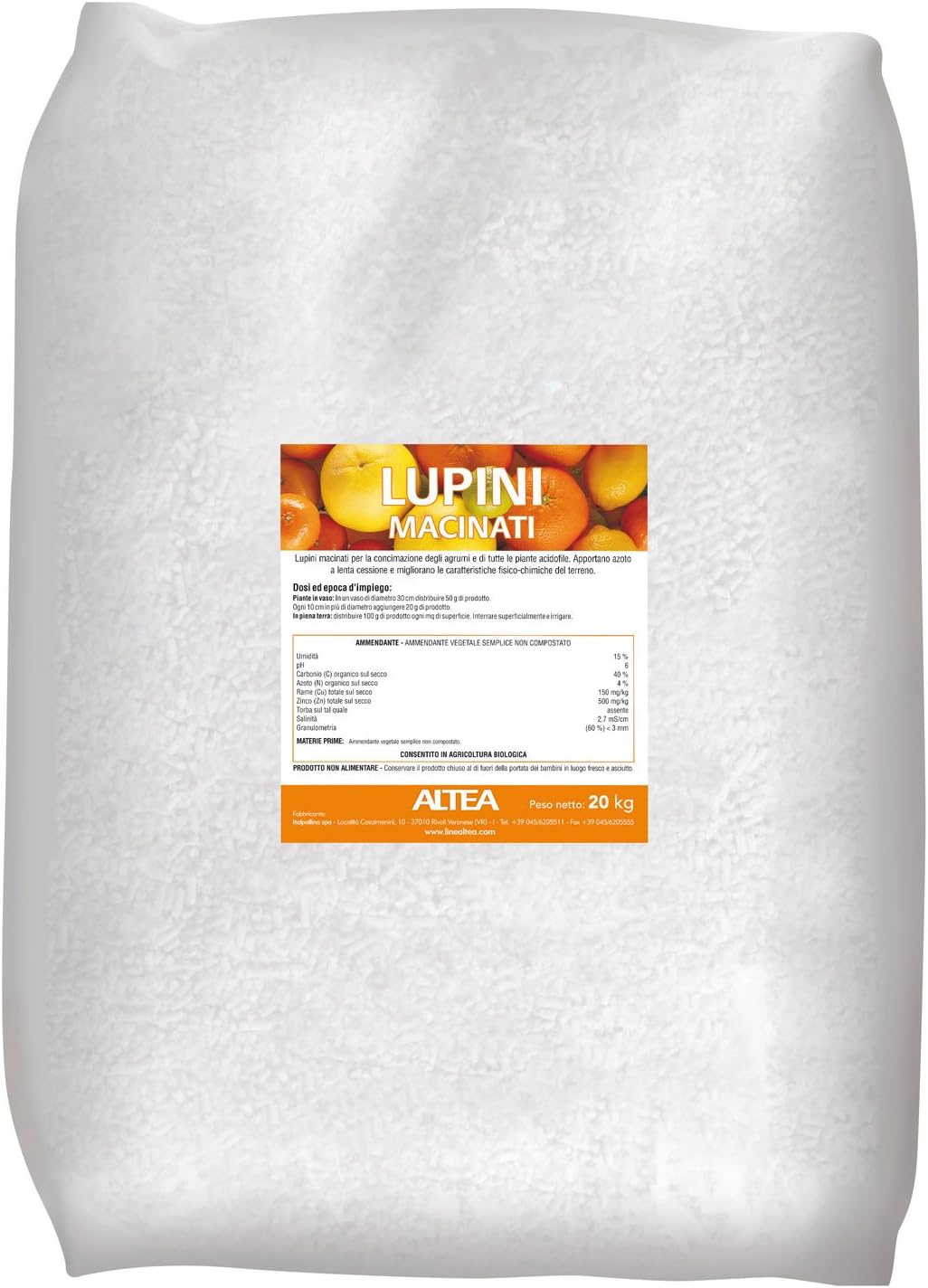 altea BIOLOGICAL FERTILIZER-BASED GROUND LUPINS FOR CITRUS AND ACIDOPHILIC PLANTS IN A PACK OF 20 KG