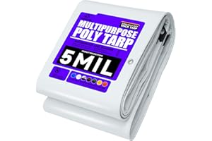 Tarpware 5Mil Tarps Heavy Duty Waterproof Durable Poly Tarp, with Grommets and Reinforced Edges Tarpaulin, Cover for Home/Car/Pool/Boat/Camping/Construction site, Full Size, White 8'x10'