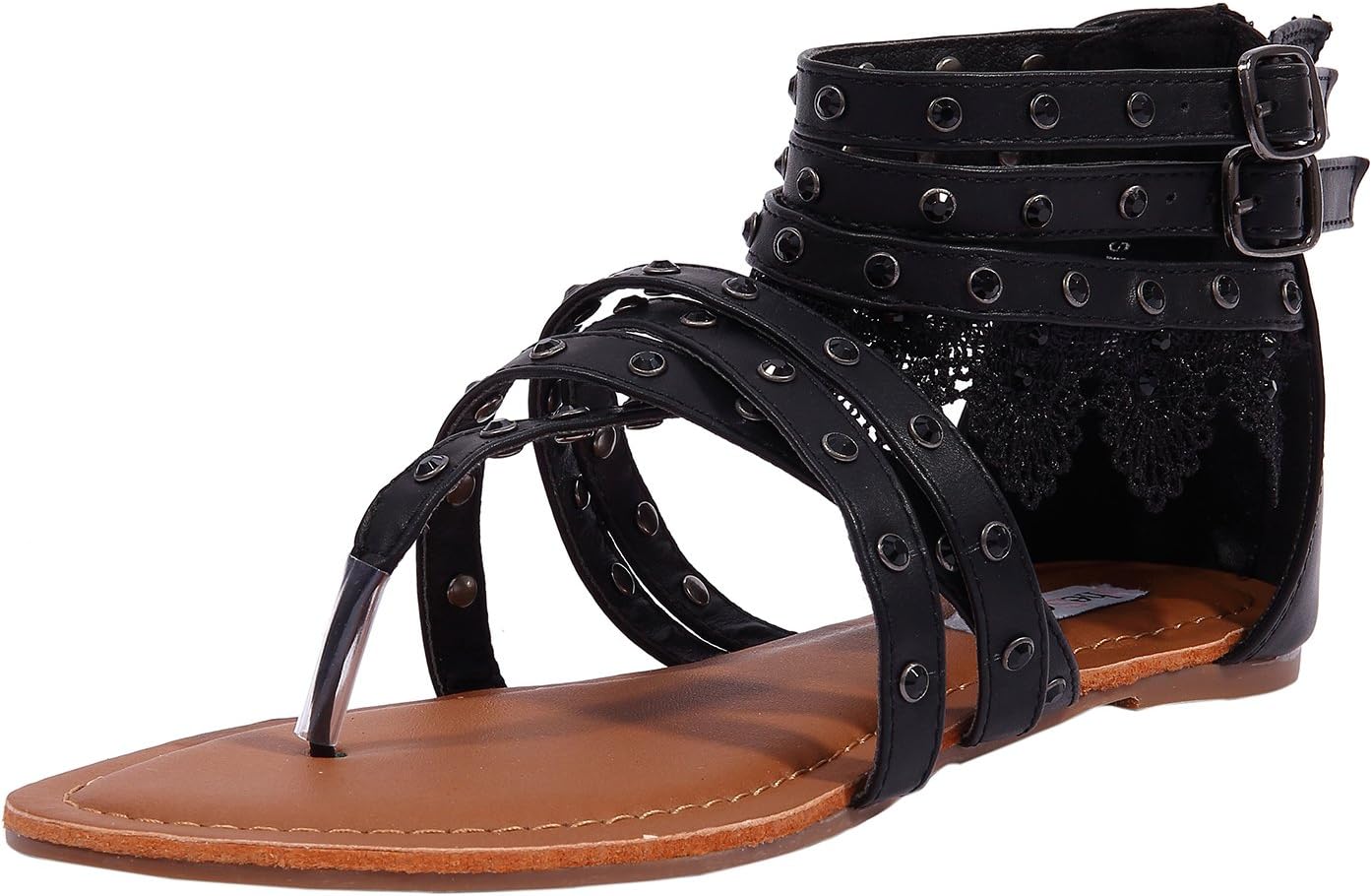 Ladies Gladiator Flat Sandals Thong Flip Flops Summer Beach Shoes Back Zipper