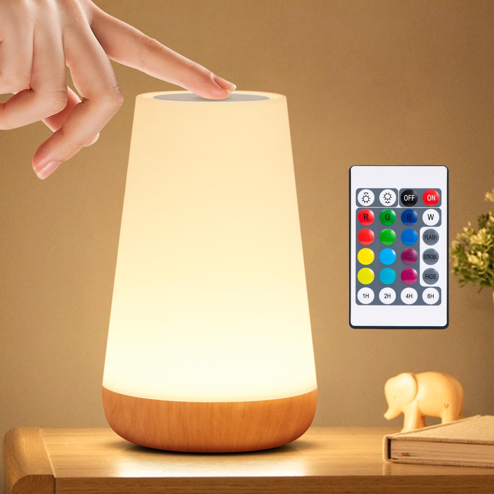 Ledivion Night Light, LED Touch Bedside Table Lamp, RGB Colours Changing, 5 Brightness Level Switch, Timing Function, Rechargable Remote Control Dimmable Light for Bedroom, Living Room