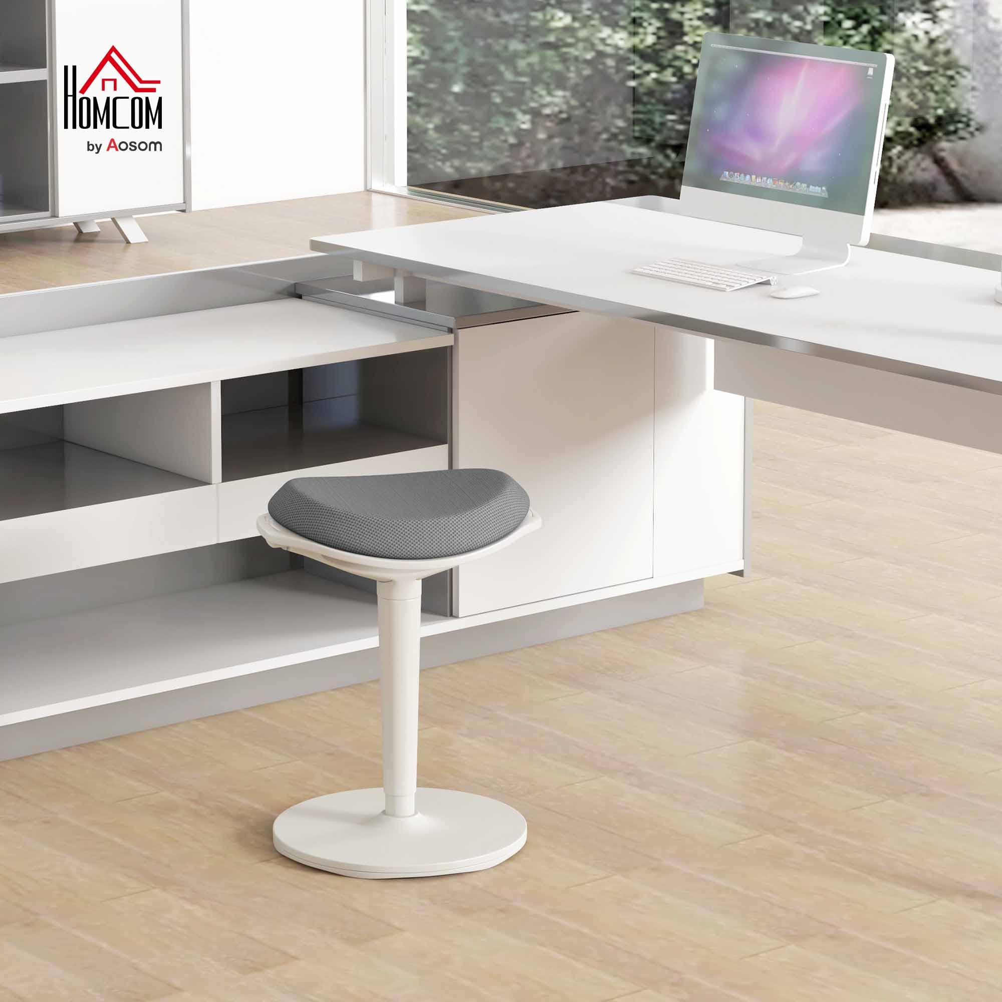 HOMCOM Sitzhocker, ergonomischer Bürohocker, 56,5-71,5 cm höhenverstellbar Arbeitshocker, Drehstuhl für Büro, Arbeitszimmer, Mesh, Grau 2