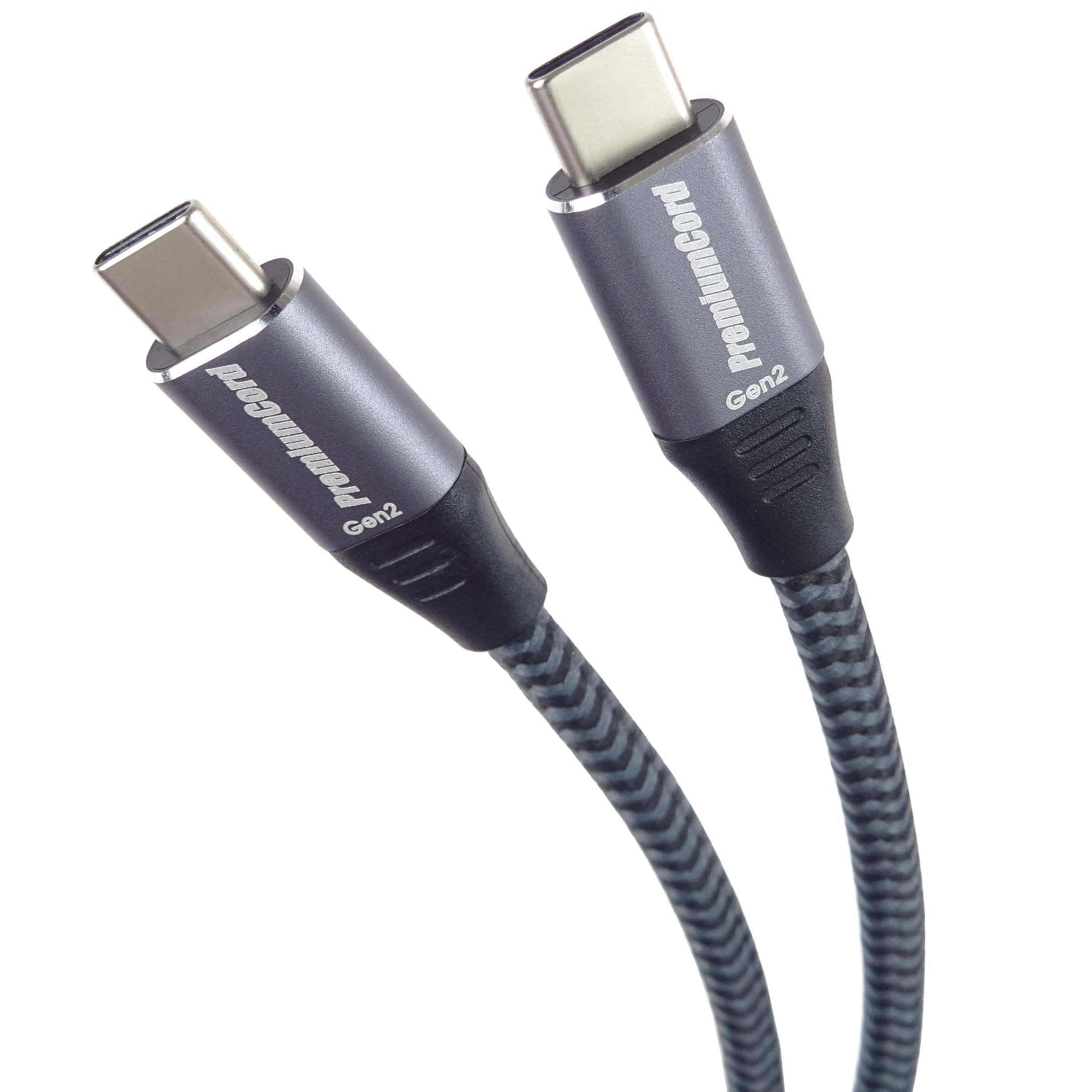 PremiumCord USB-C 3.2 Gen 2x2 Connection Cable, Data Cable SuperSpeed up to 20 Gbit/s, Charging Cable up to 5A, USB 3.2 Generation 2 x 2 Type C Plug, Colour Black/Grey, Length 1 m