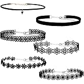 Bnapott 6Pcs Black Velvet Choker Necklace Set for Women, Adjustable Gothic Tattoo Lace Punk Goth Jewelry Clothes Accessories