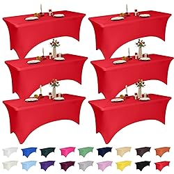 6 Pack 4 Feet Red Spandex Tablecloth for