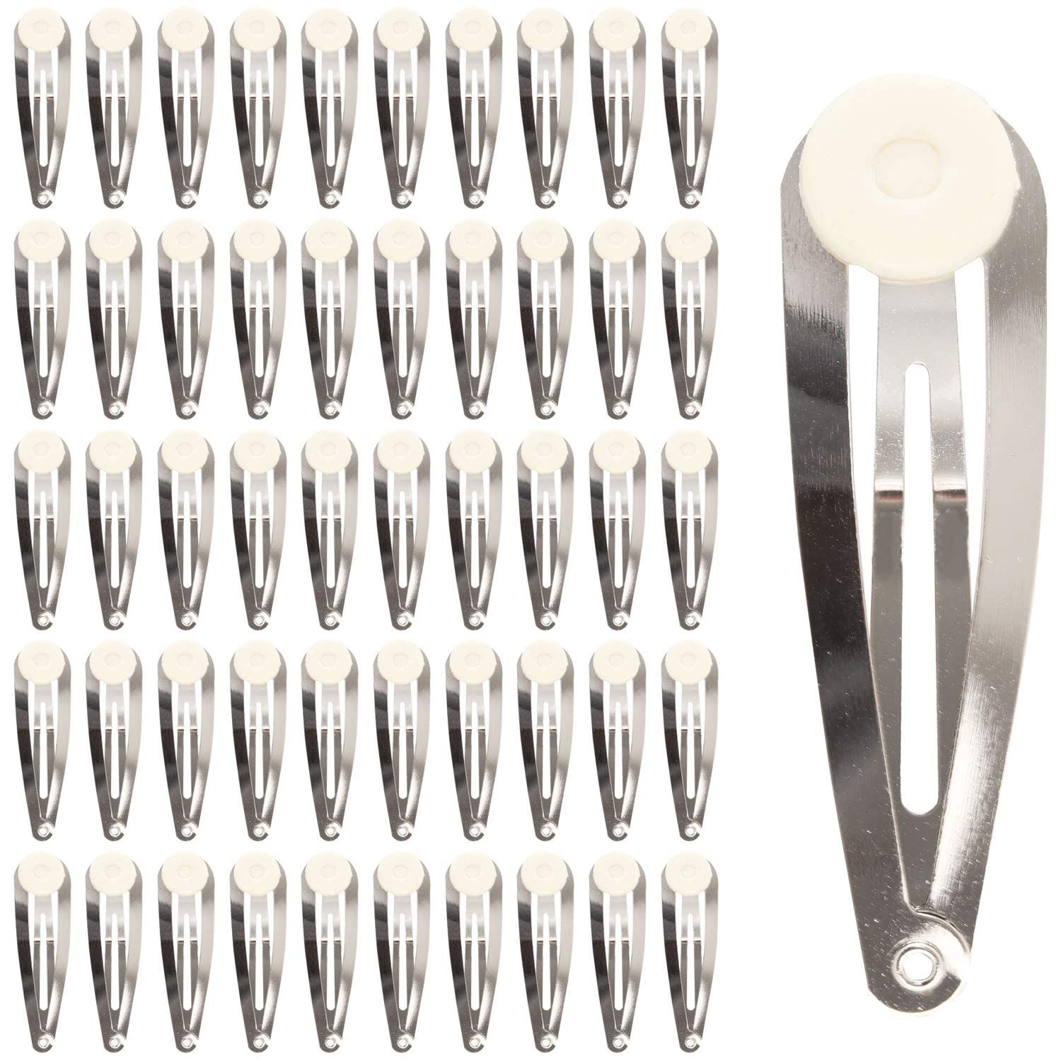 50 Pack 5cm /2 Inch DIY Base Craft Plain Small Silver Metal Snap Hair Clips with Round Pad Hair Barrettes Pins