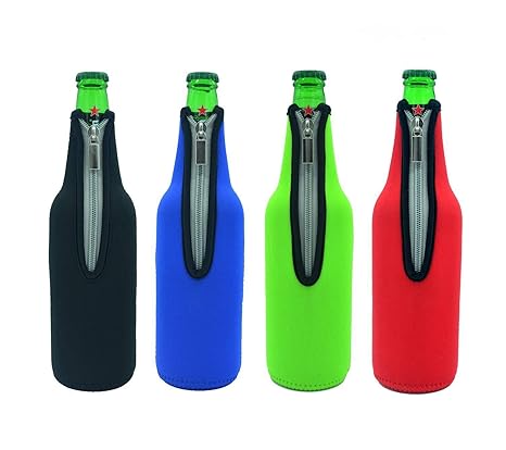 Case Wonde Bier Flaschenkühler, 4 Stück 17,6 Oz (500ml) Neopren Isoliert Reißverschluss Faltbar Bier Flaschen Kühler/Weinkühl